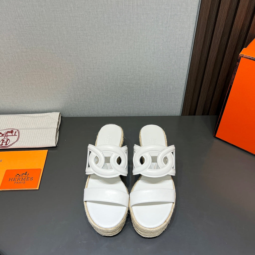 HERMES ITHEA 80 ESPADRILLE WHITE CALFSKIN