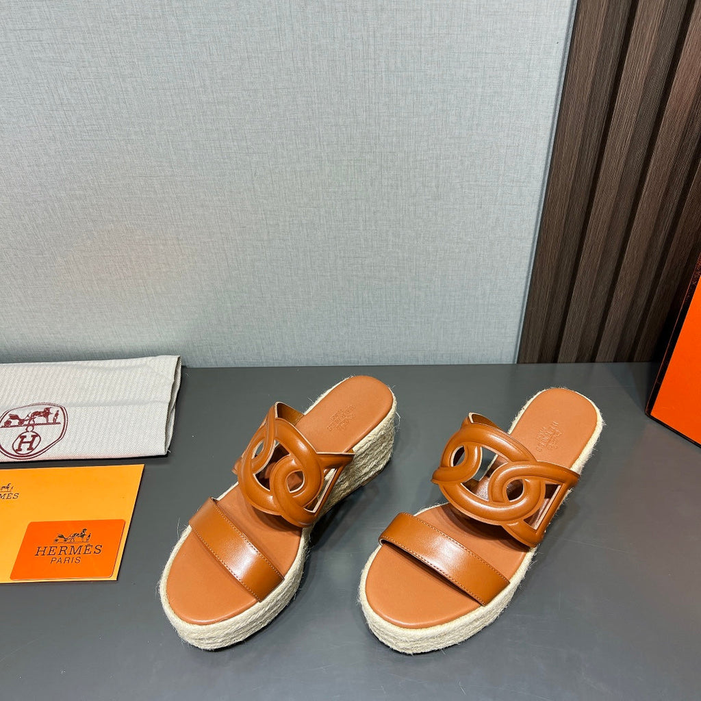 HERMES ITHEA 80 ESPADRILLE CARAMEL CALFSKIN