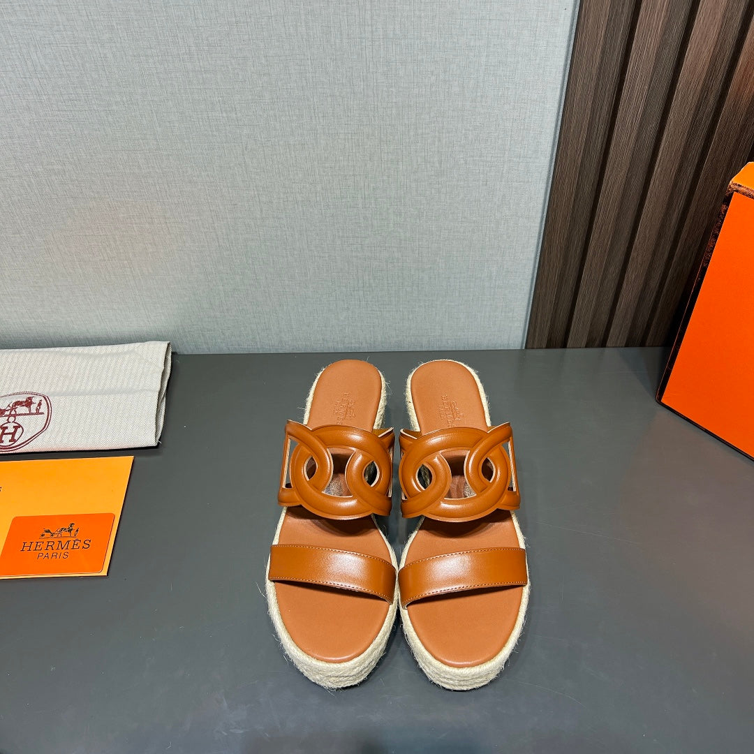 HERMES ITHEA 80 ESPADRILLE CARAMEL CALFSKIN