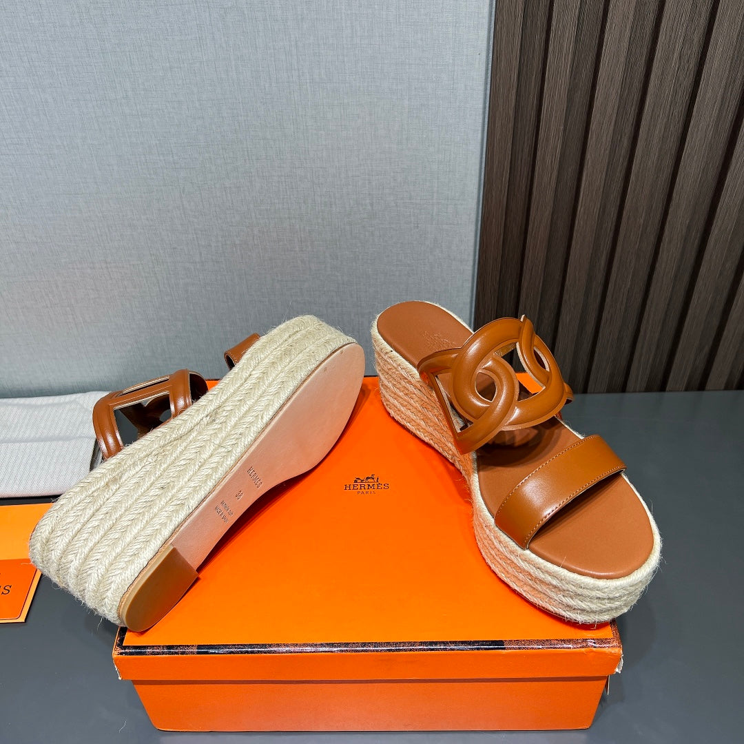 HERMES ITHEA 80 ESPADRILLE CARAMEL CALFSKIN