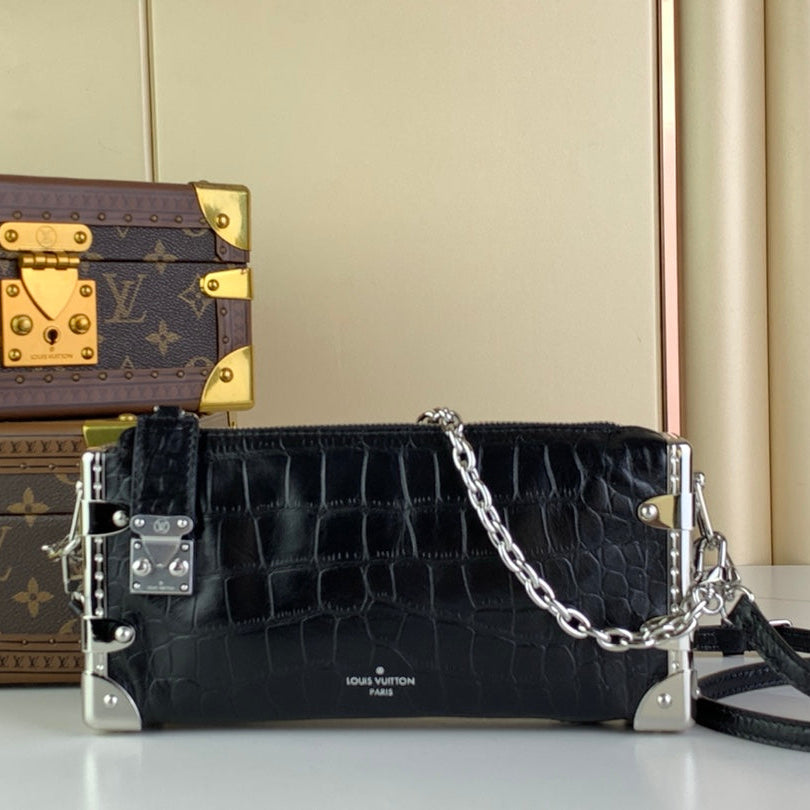 LOUIS VUITTON SLIM TRUNK 23 IN BLACK CROCODILE PATTERN CALFSKIN SILVER HARDWARE