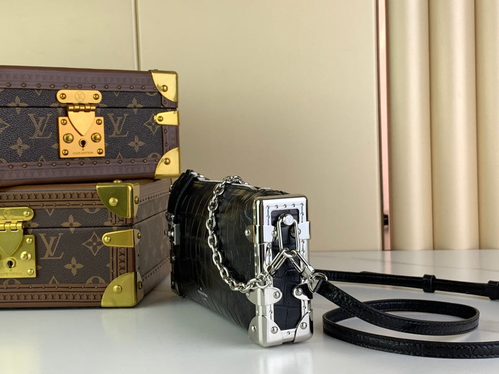 LOUIS VUITTON SLIM TRUNK 23 IN BLACK CROCODILE PATTERN CALFSKIN SILVER HARDWARE