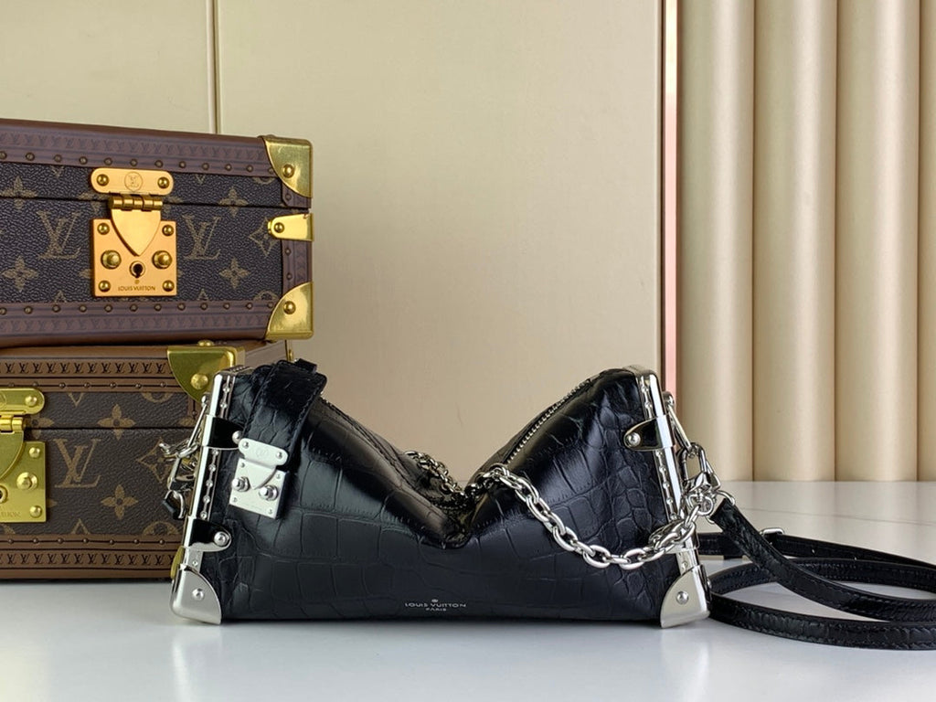 LOUIS VUITTON SLIM TRUNK 23 IN BLACK CROCODILE PATTERN CALFSKIN SILVER HARDWARE