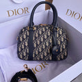 DIOR MEDIUM D-VIBE BOWLING BAG 25 BLUE JACQUARD