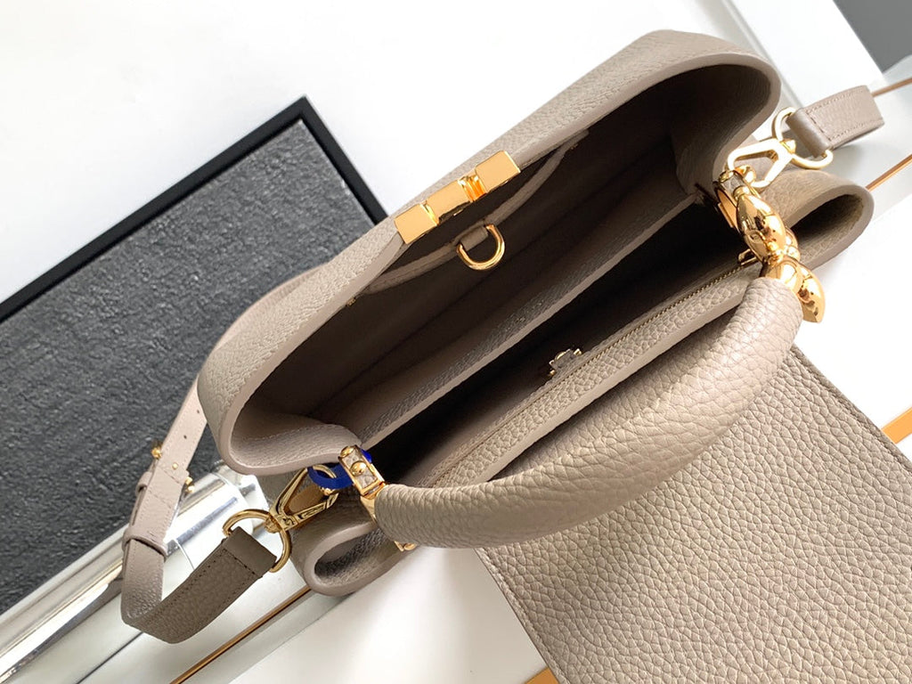 LOUIS VUITTON CAPUCINES BB 27 IN KHAKI BROWN TAURILLON GOLD HARDWARE