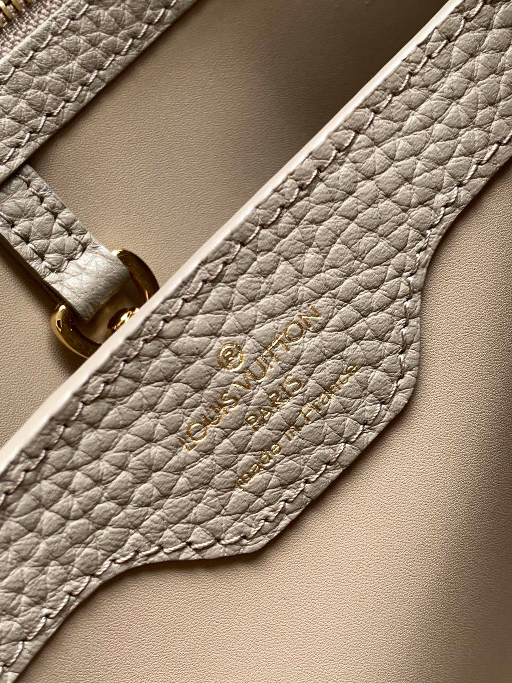 LOUIS VUITTON CAPUCINES BB 27 IN KHAKI BROWN TAURILLON GOLD HARDWARE