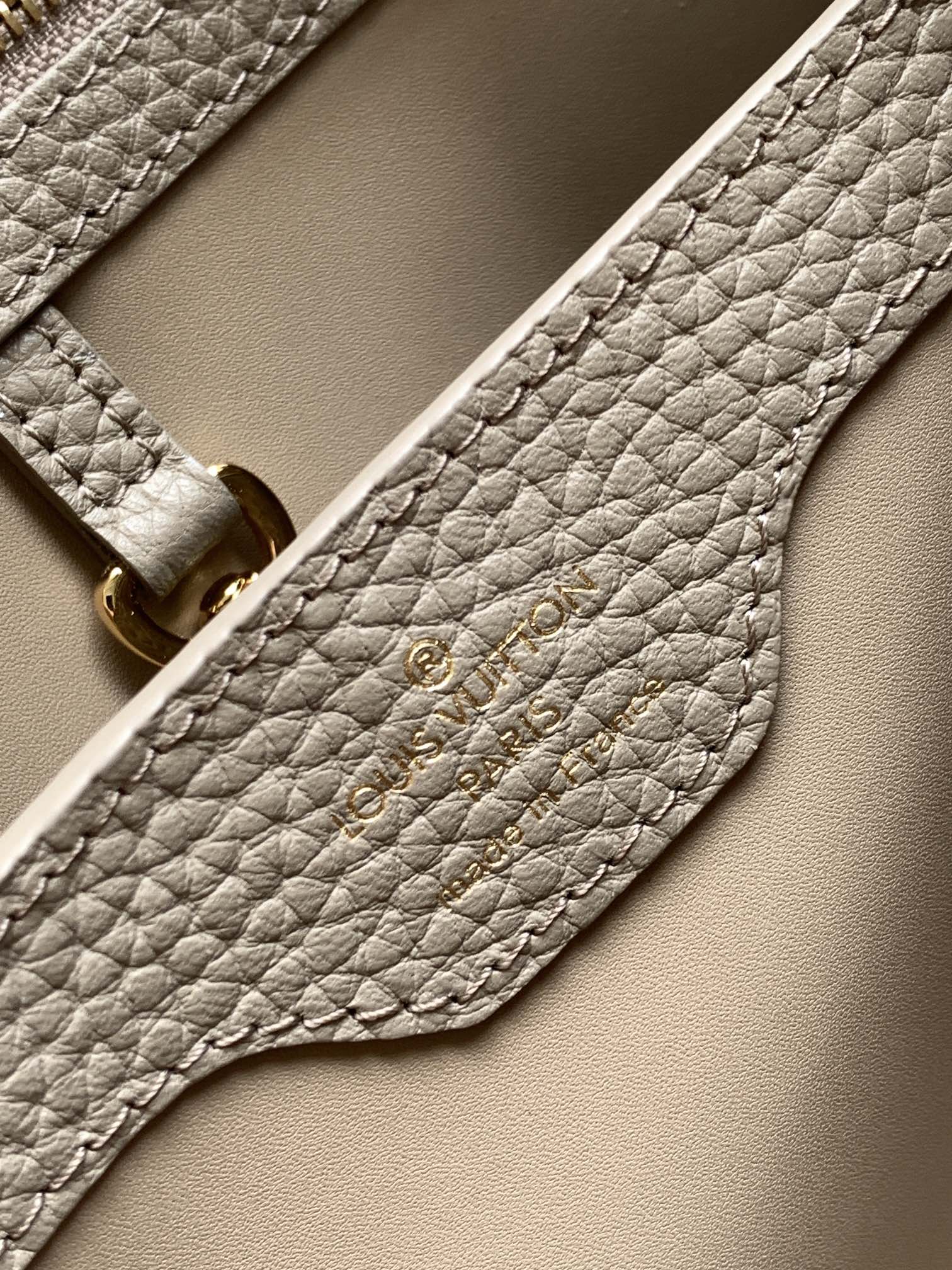 LOUIS VUITTON CAPUCINES BB 27 IN KHAKI BROWN TAURILLON GOLD HARDWARE
