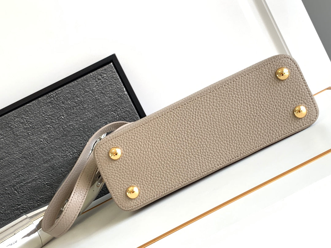 LOUIS VUITTON CAPUCINES BB 27 IN KHAKI BROWN TAURILLON GOLD HARDWARE