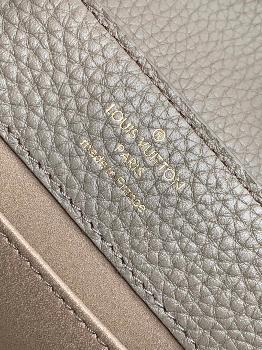 LOUIS VUITTON CAPUCINES MINI 21 IN KHAKI BROWN TAURILLON GOLD HARDWARE
