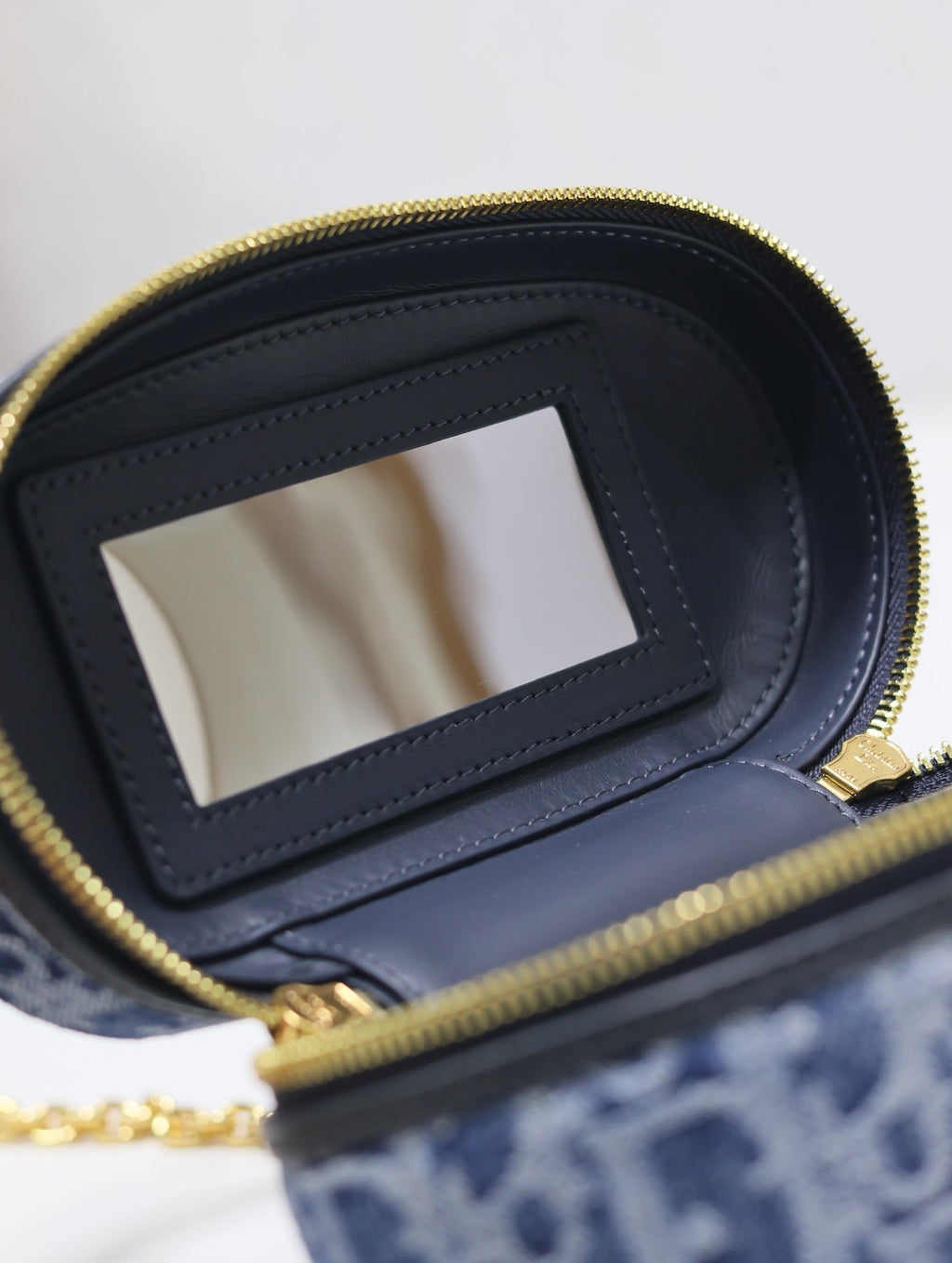 DIOR CARO MINI 16 VANITY CASE IN CERULEAN BLUE MONOGRAM DENIM