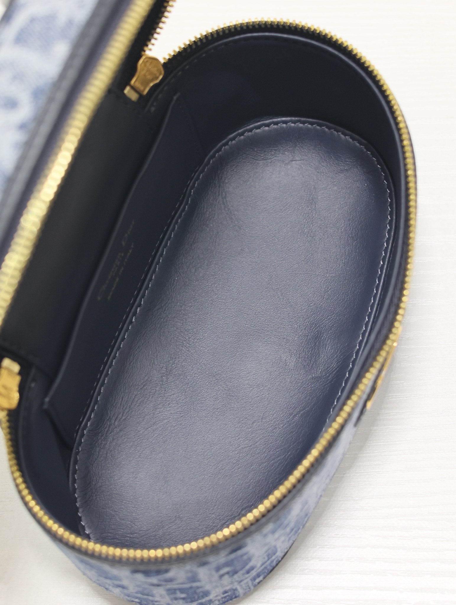 DIOR CARO MINI 16 VANITY CASE IN CERULEAN BLUE MONOGRAM DENIM