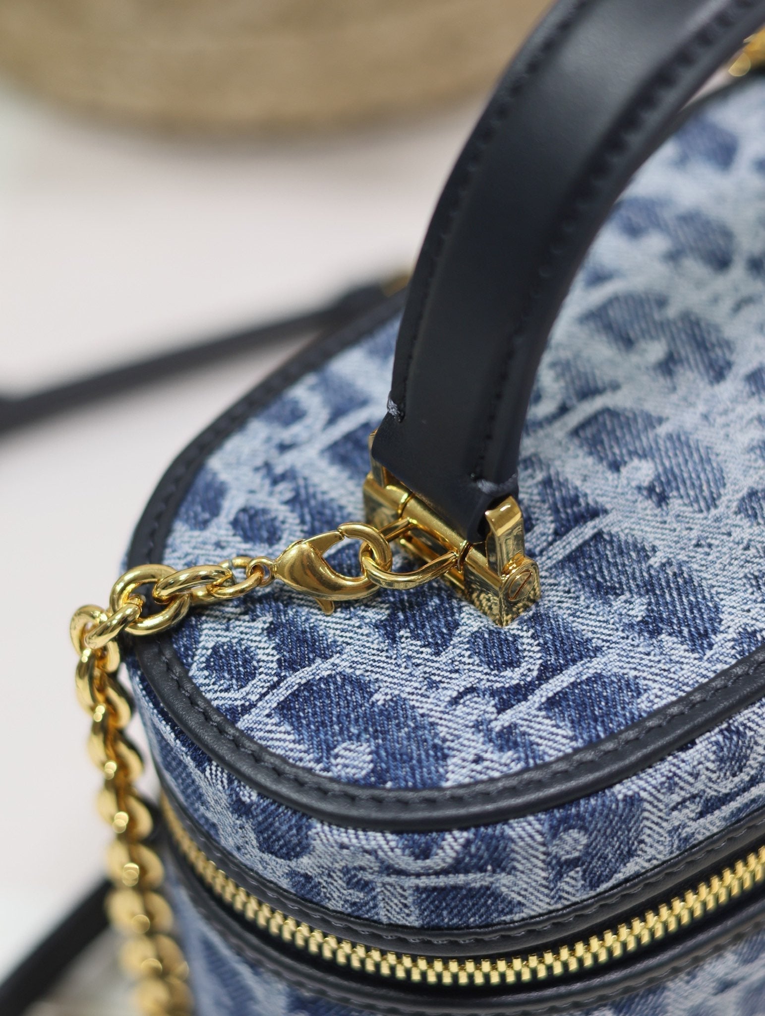 DIOR CARO MINI 16 VANITY CASE IN CERULEAN BLUE MONOGRAM DENIM