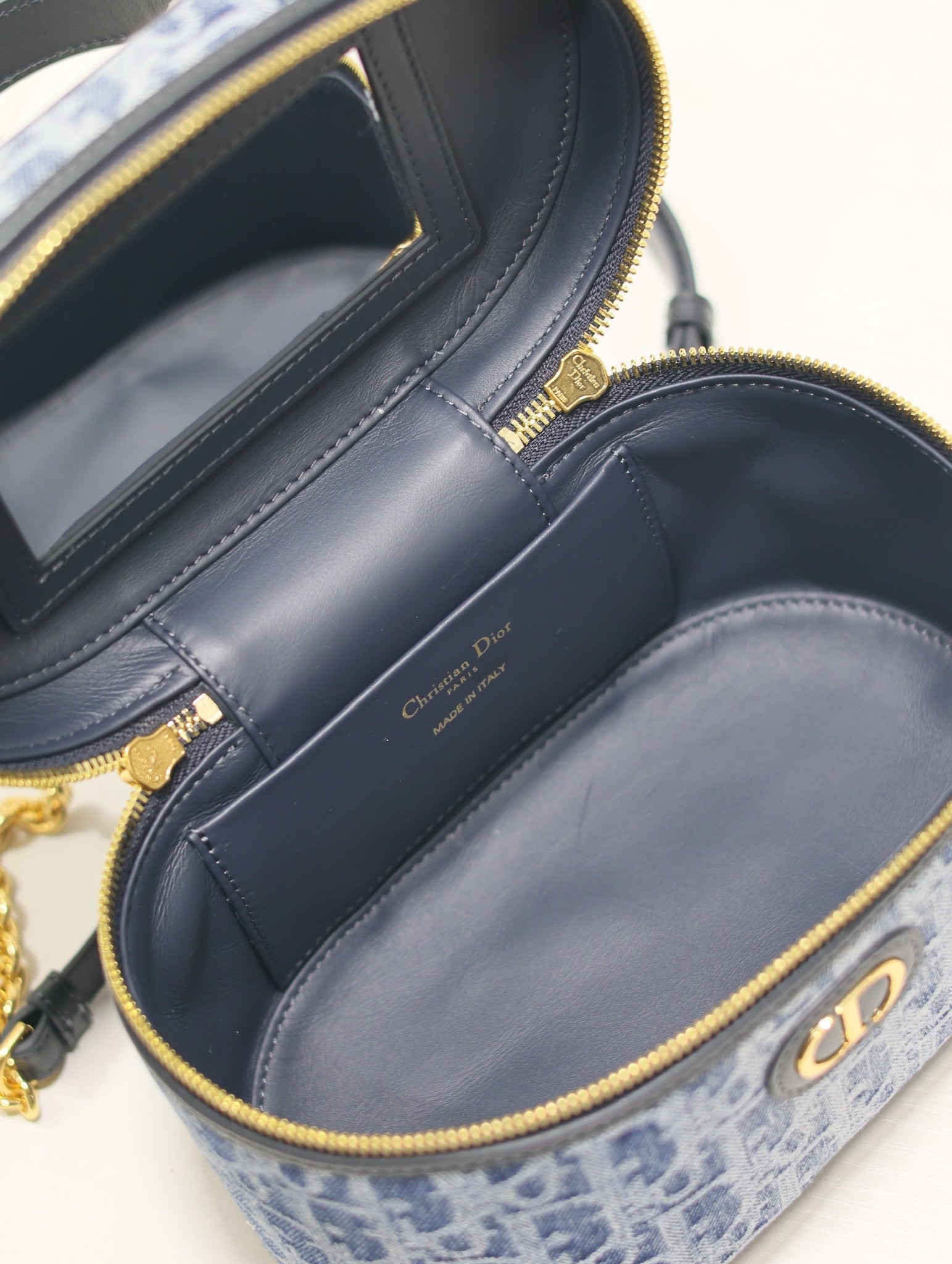 DIOR CARO SMALL 20 VANITY CASE IN CERULEAN BLUE MONOGRAM DENIM