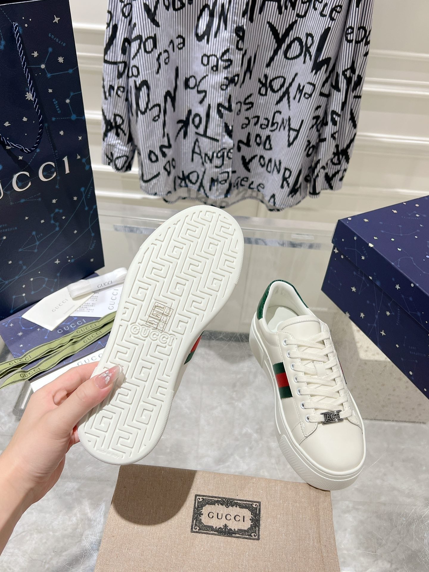 GUCCI ACE 30 SUPREME TRAINER WHITE CALFSKIN