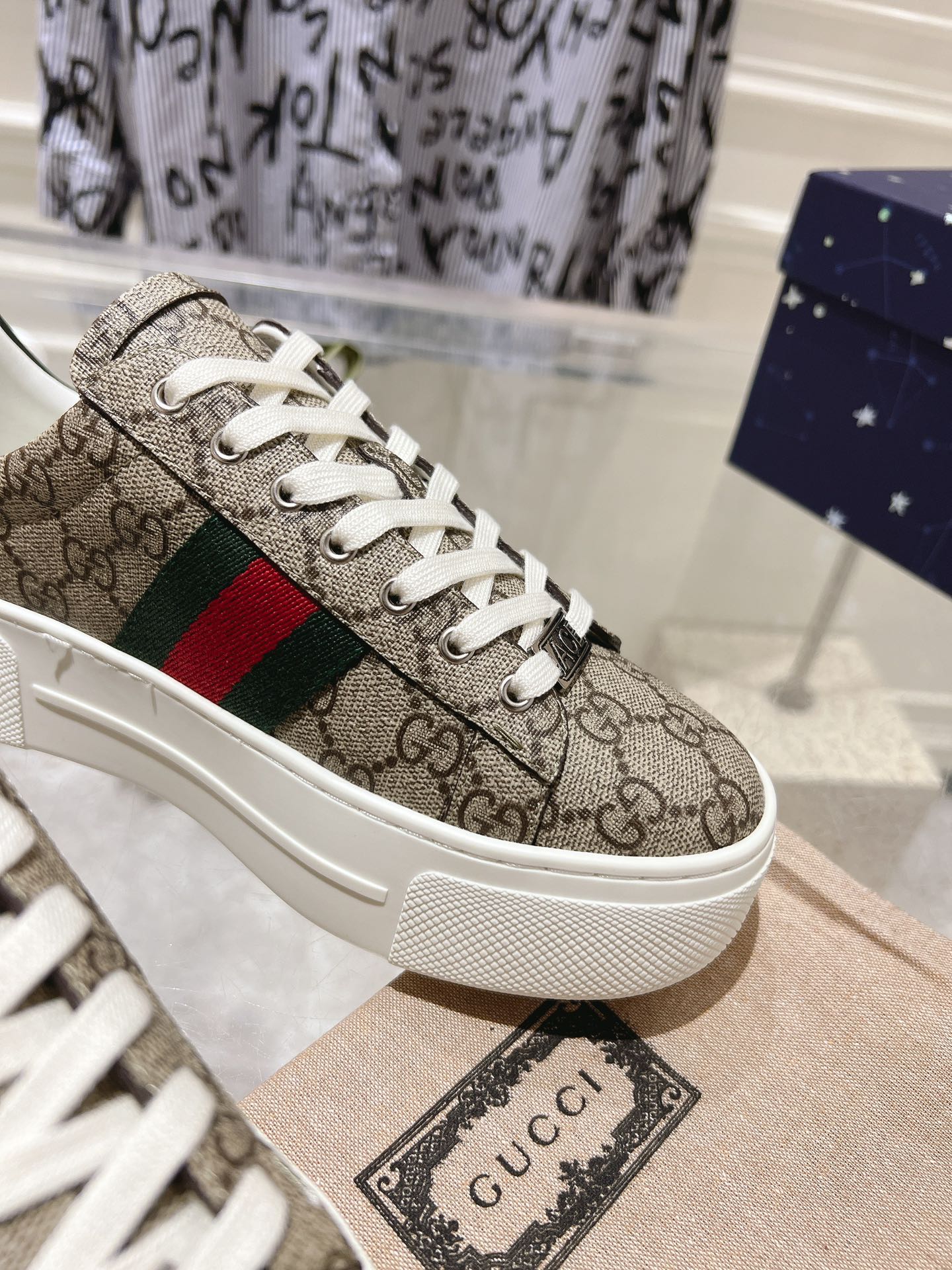GUCCI ACE 30 SUPREME TRAINER LIGHT BROWN CALFSKIN