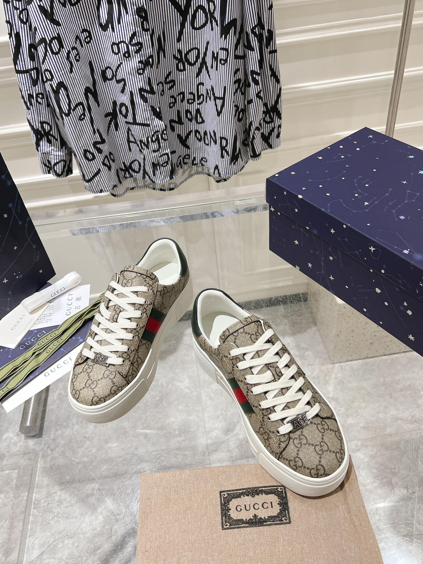 GUCCI ACE 30 SUPREME TRAINER LIGHT BROWN CALFSKIN
