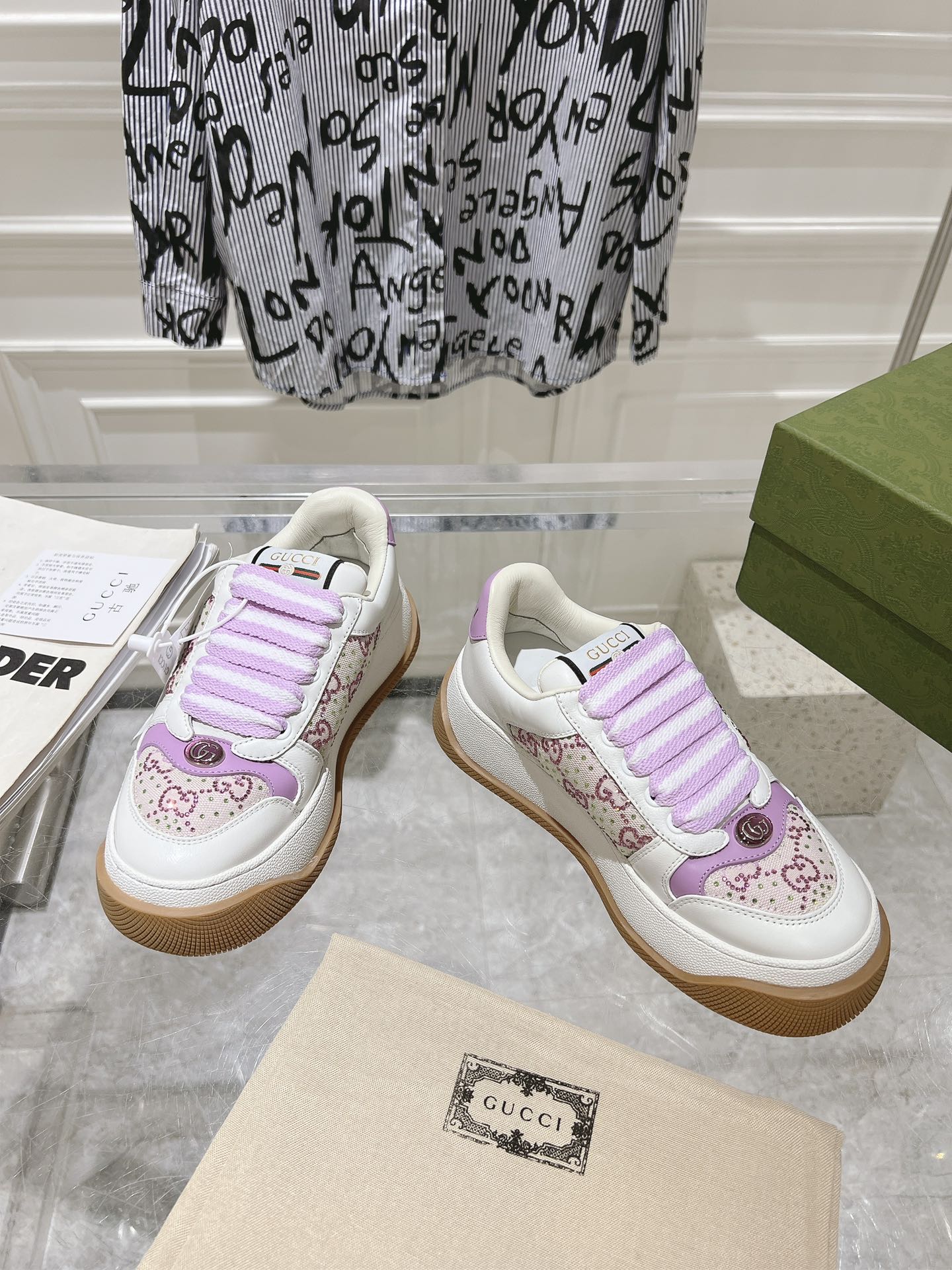 GUCCI SCREENER 50 SNEAKER WHITE AND PURPLE CALFSKIN