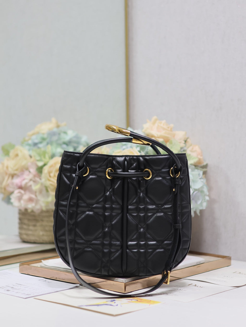 DIOR MINI 27 NOLITA BAG IN BLACK MACROCANNAGE CALFSKIN