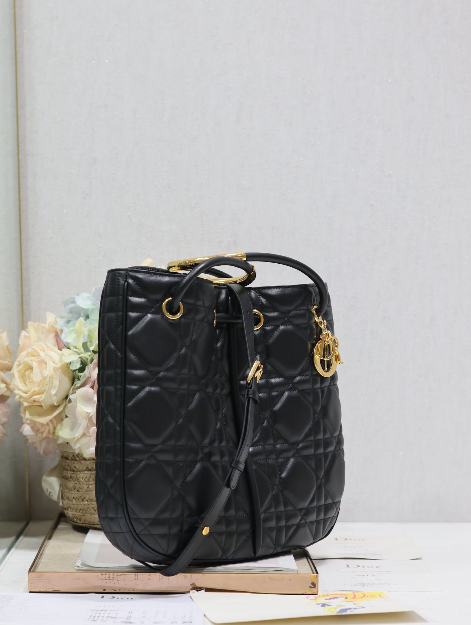 DIOR MEDIUM 34 NOLITA BAG IN BLACK MACROCANNAGE CALFSKIN