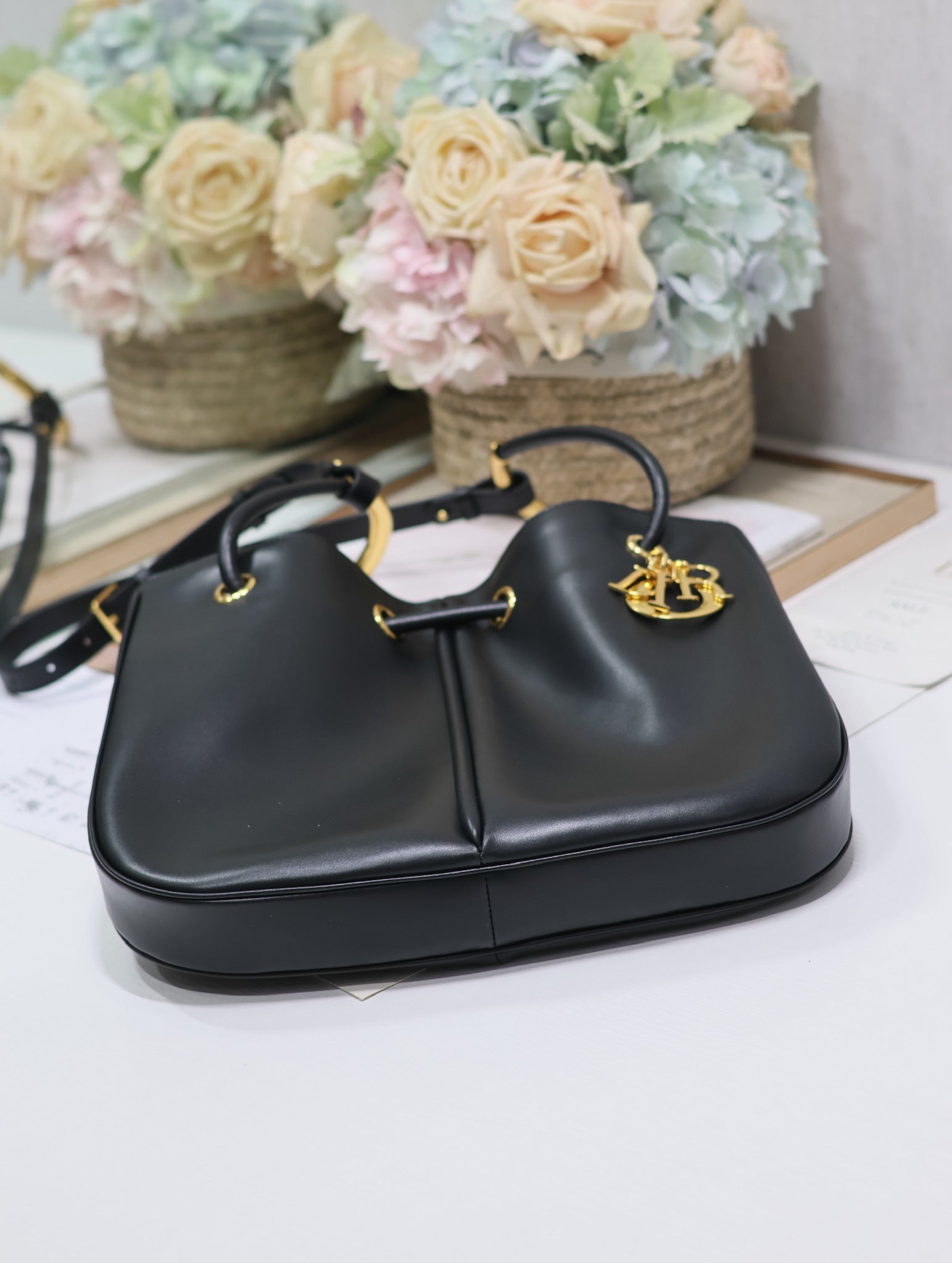 DIOR MEDIUM 34 NOLITA BAG IN BLACK SMOOTH CALFSKIN