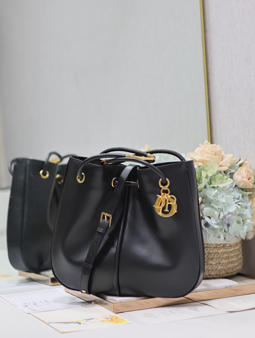 DIOR MEDIUM 34 NOLITA BAG IN BLACK SMOOTH CALFSKIN