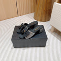 CHANEL HIGH HEEL BLACK SATIN WITH WHITE RHINESTONES