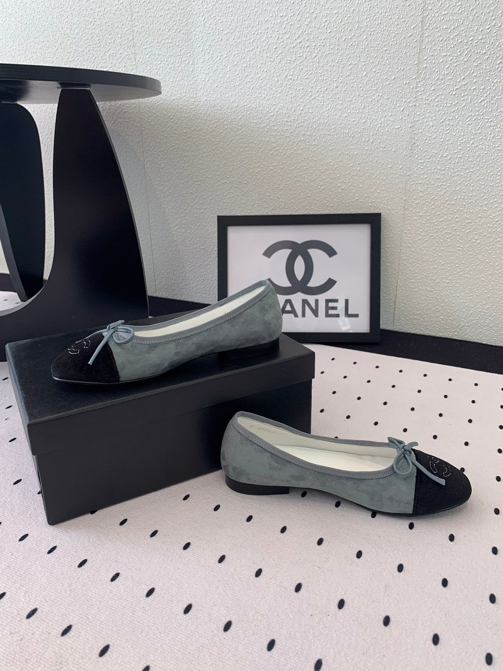 CHANEL BALLET FLAT ICEBERG BLUE MIX BLACK VELVET