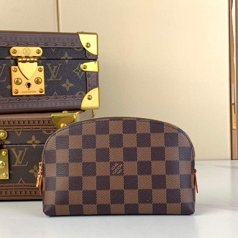 LOUIS VUITTON COSMETIC POUCH PM 19 IN BROWN DAMIER EBENE CANVAS