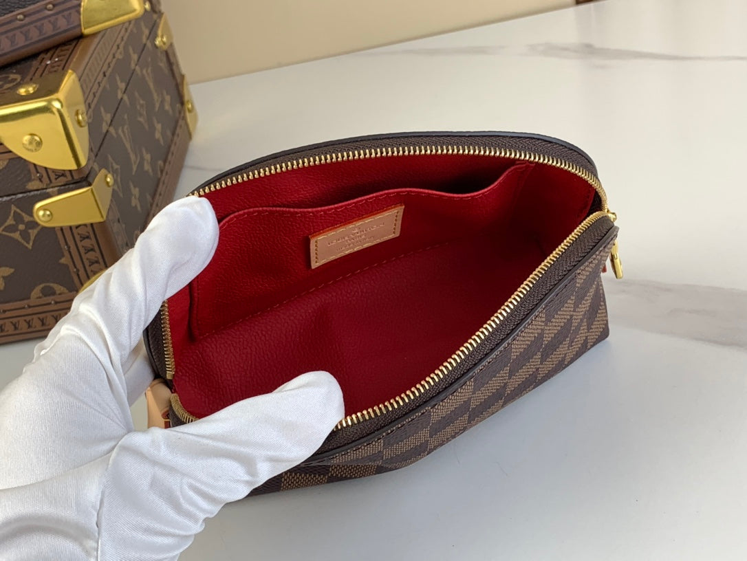 LOUIS VUITTON COSMETIC POUCH PM 19 IN BROWN DAMIER EBENE CANVAS
