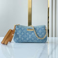 LOUIS VUITTON LIV POCHETTE 24 IN BLUE MONOGRAM DENIM GOLD HARDWARE