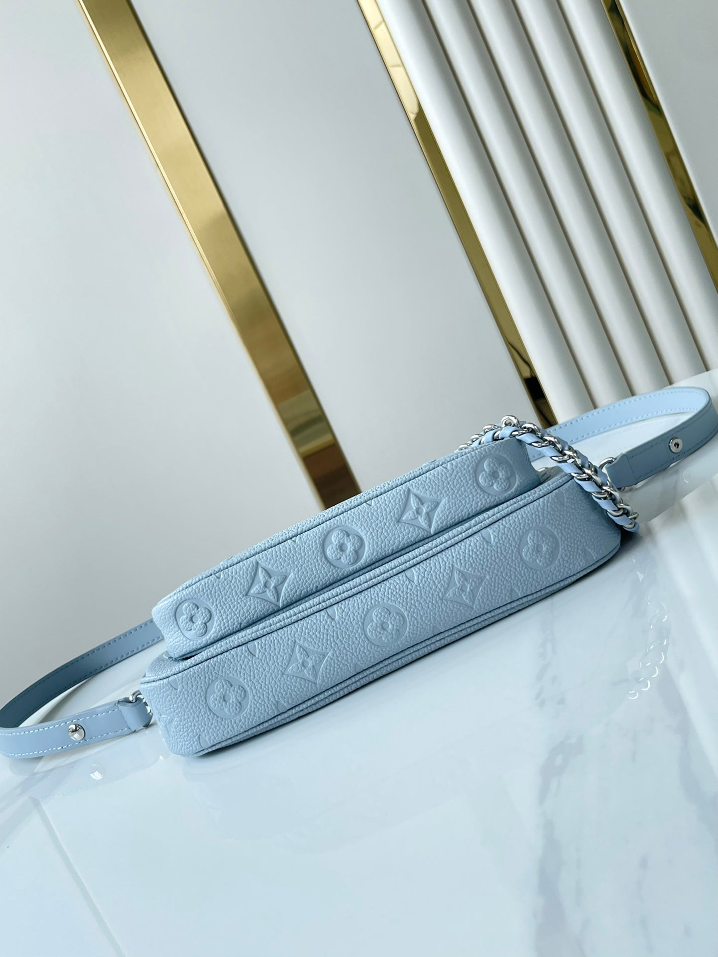 LOUIS VUITTON MULTI POCHETTE ACCESSOIRES 24 IN BEAU BLUE MONOGRAM EMPREINTE LEATHER