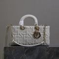 DIOR LADY D-JOY BAG 26 IN WHITE GRAPHIC CANNAGE CALFSKIN PALE GOLD-FINISH METAL CHARMS