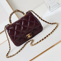 CHANEL FLAP BAG WITH TOP HANDLE 18 IN WINE RED OIL-WAX LAMBSKIN GOLD HARDWARE