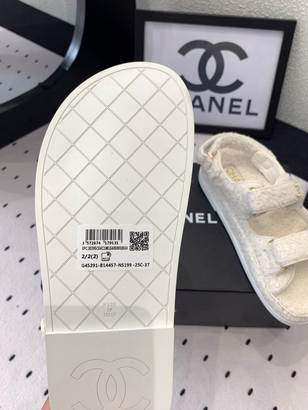 CHANEL DAD SANDAL WHITE LAMB FUR
