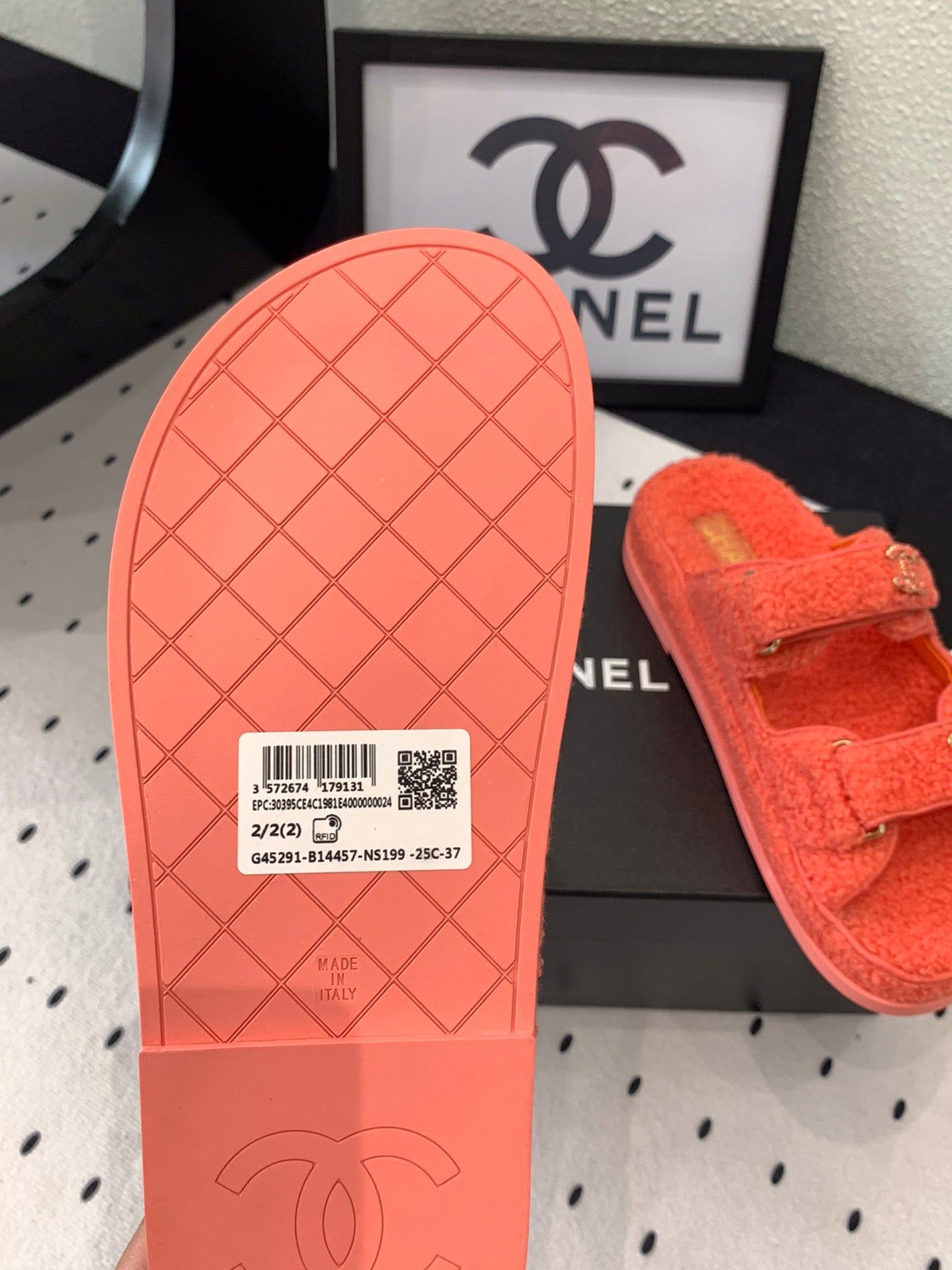 CHANEL DAD SANDAL MULE IN RED ORANGE LAMB FUR