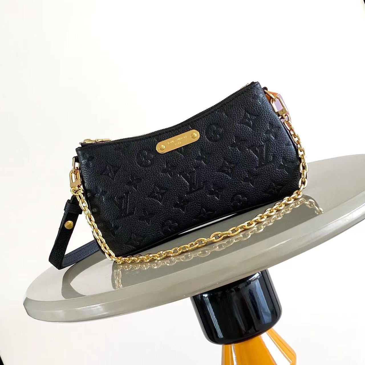 LOUIS VUITTON LIV POCHETTE 24 IN BLACK MONOGRAM EMPREINTE LEATHER GOLD HARDWARE