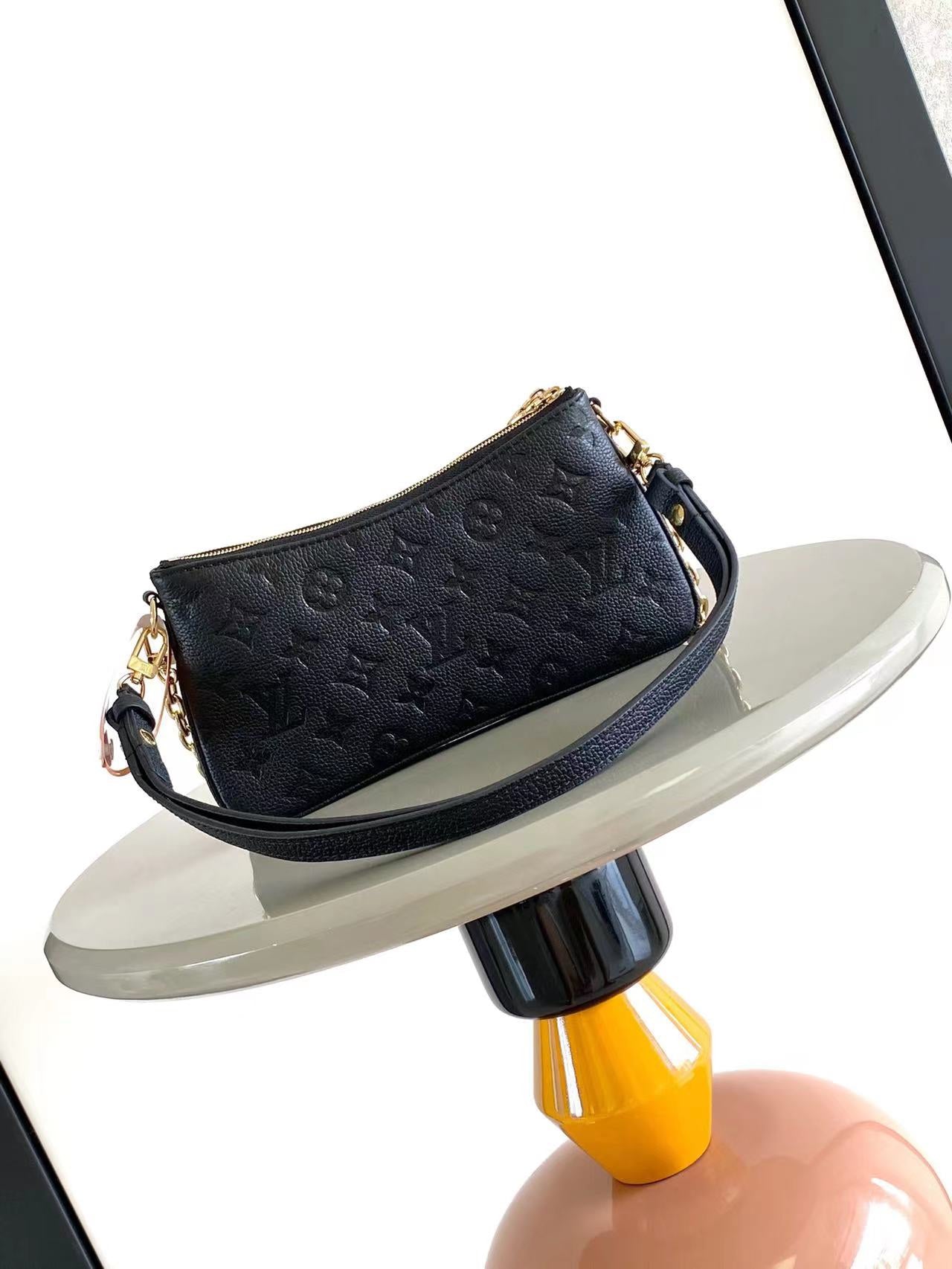 LOUIS VUITTON LIV POCHETTE 24 IN BLACK MONOGRAM EMPREINTE LEATHER GOLD HARDWARE