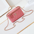 CHANEL 25S MINI VANITY BAG 16 CM IN PEACHY PINK LAMBSKIN WITH CRYSTAL-EMBELLISHED  LOGO