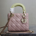 DIOR MINI LADY BAG 17 IN BABY PINK QUILTED MACROCANNAGE CALFSKIN SWAMP YELLOW STRAP