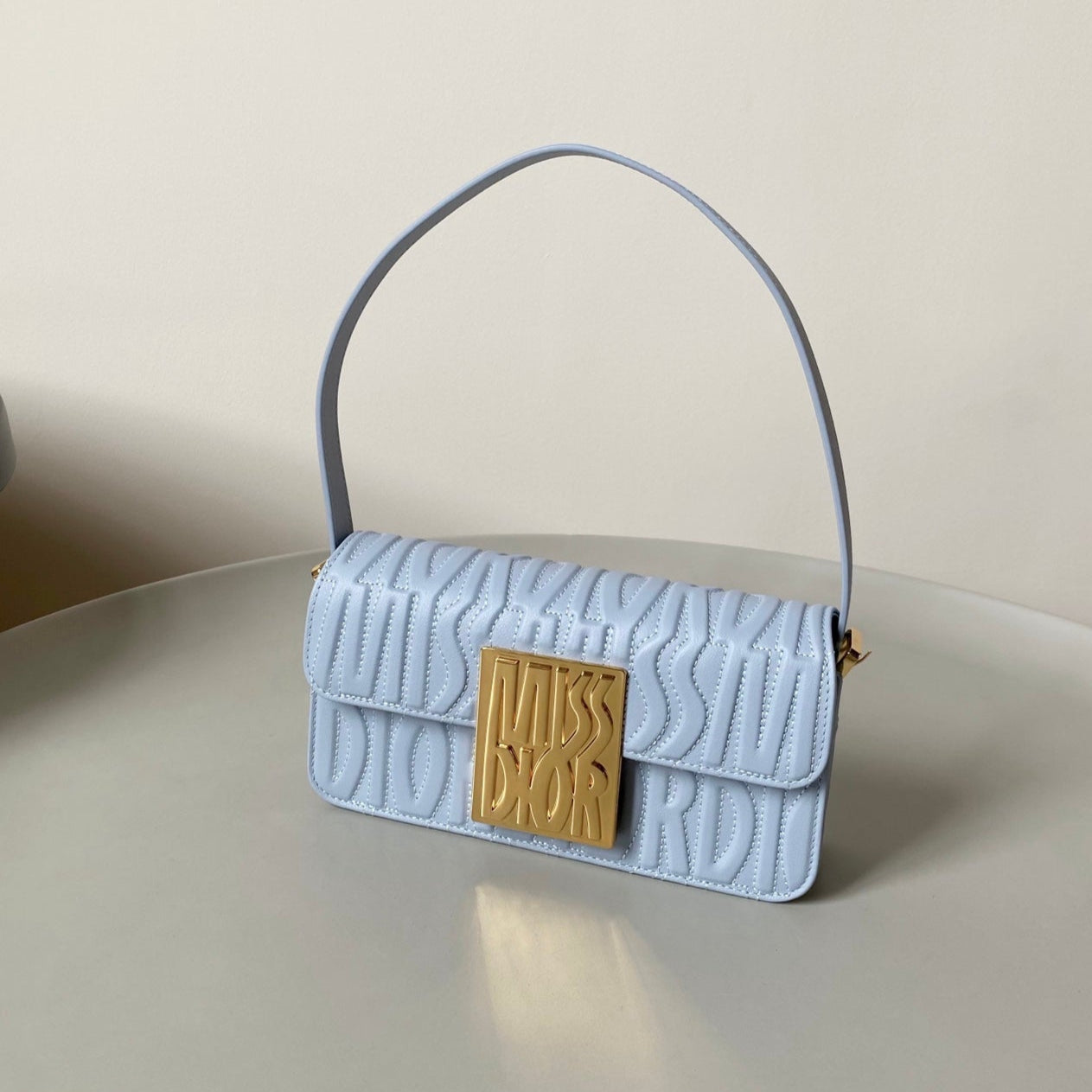 DIOR MEDIUM FLAP BAG 22 IN BABY BLUE QUILTED ALLOVER CALFSKIN