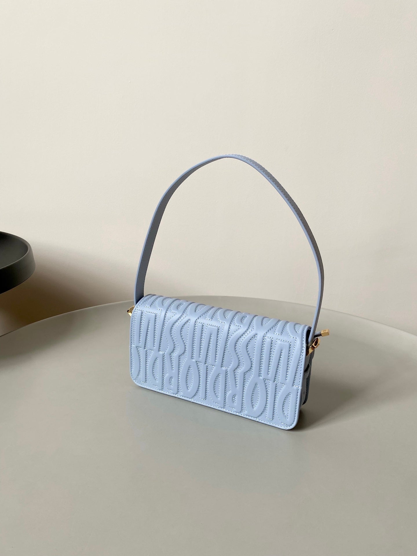 DIOR MEDIUM FLAP BAG 22 IN BABY BLUE QUILTED ALLOVER CALFSKIN