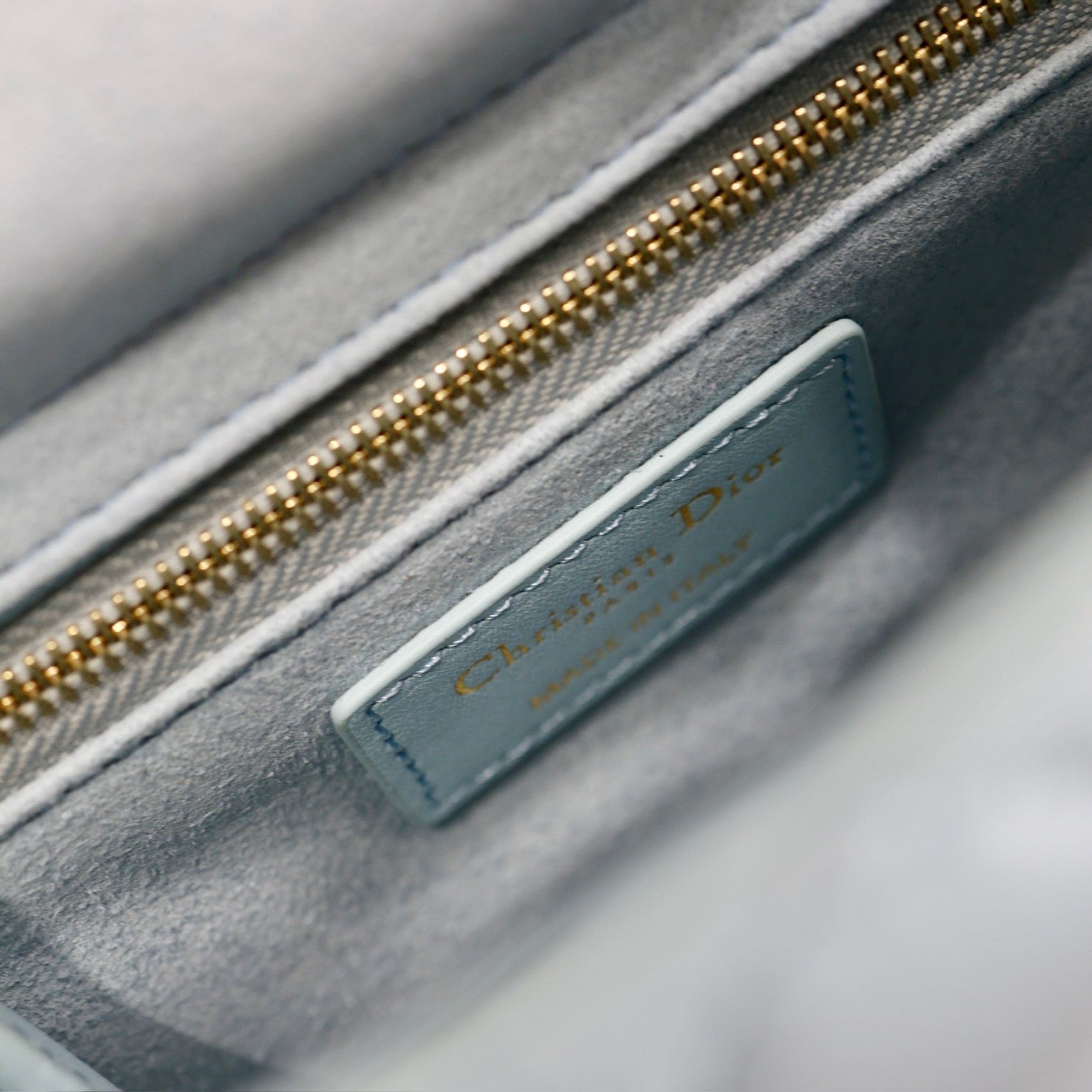 DIOR MINI LADY BAG 17 IN BABY BLUE QUILTED MACROCANNAGE CALFSKIN GREEN STRAP