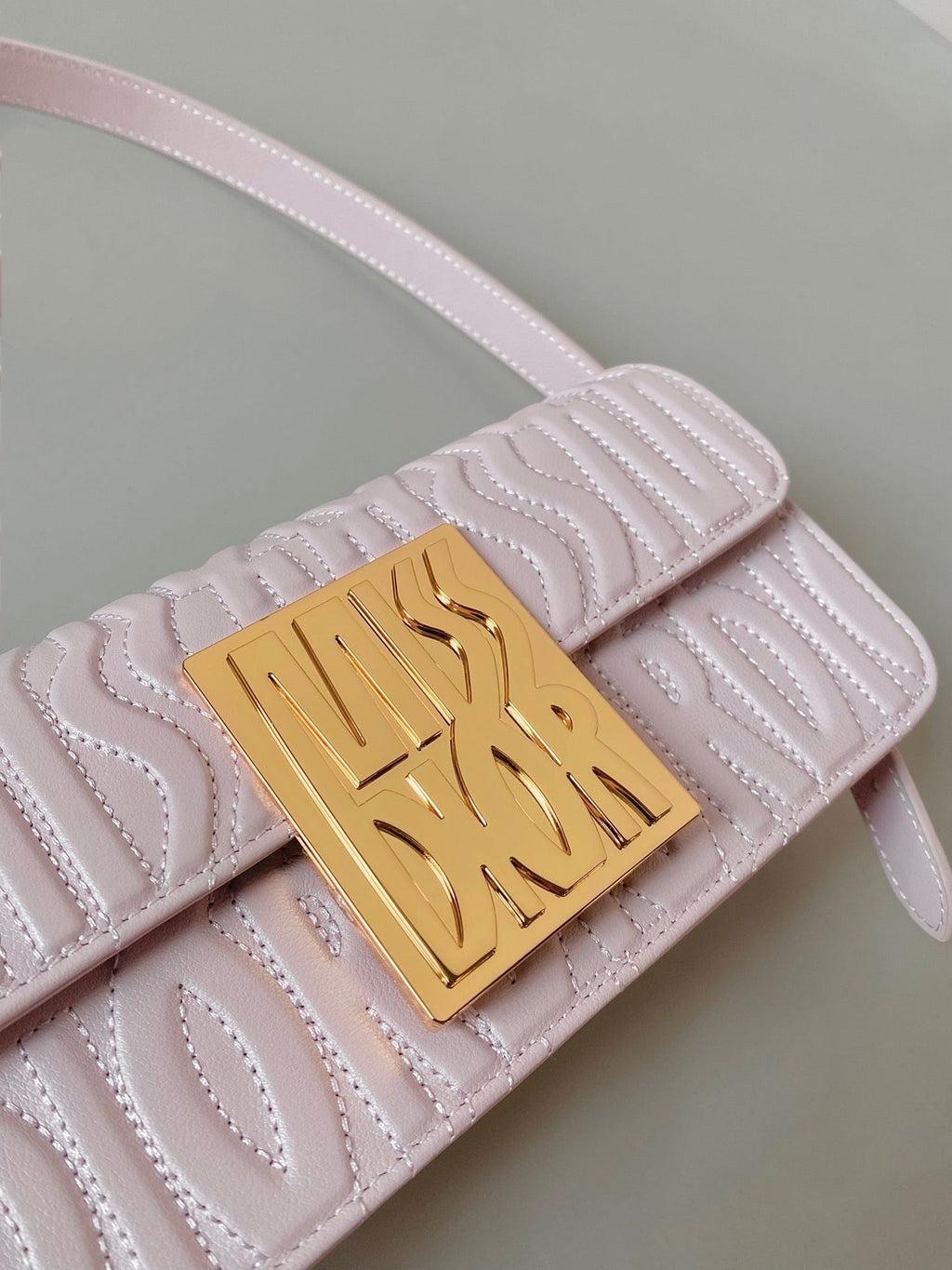 DIOR MEDIUM FLAP BAG 22 IN BABY PINK QUILTED ALLOVER CALFSKIN