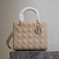DIOR MEDIUM LADY BAG 24 IN POWDER BEIGE QUILTED MACROCANNAGE CALFSKIN METAL CHARM
