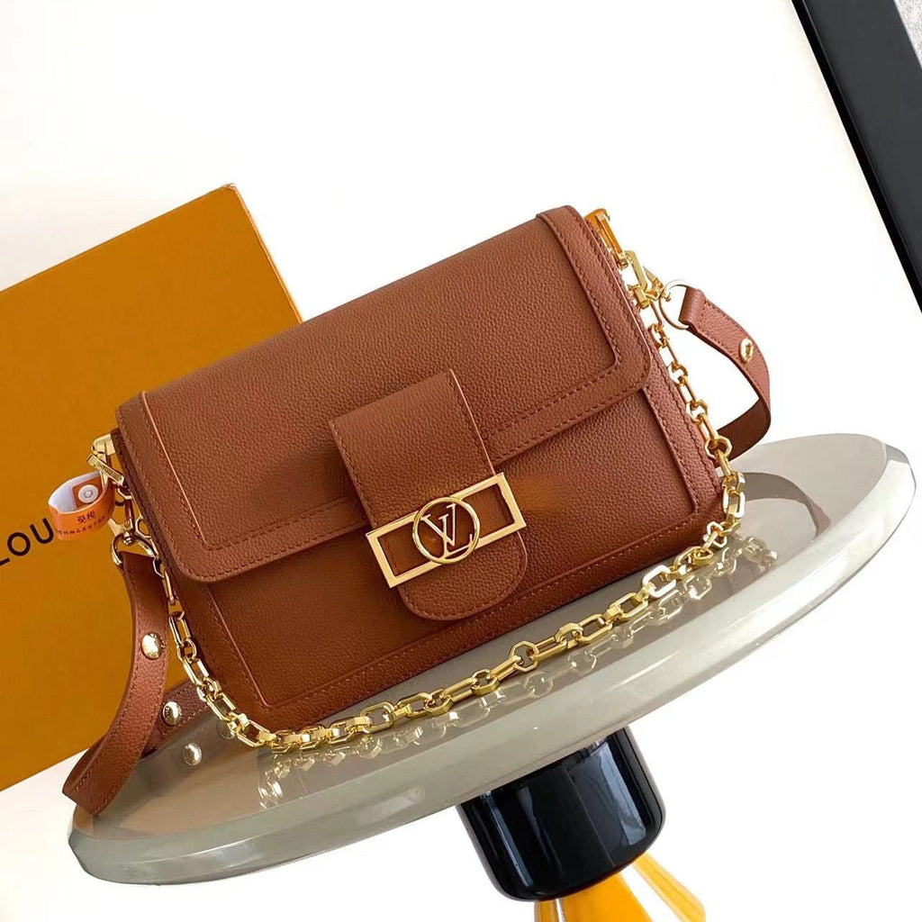 LOUIS VUITTON DAUPHINE SOFT MM 24 IN COGNAC CALFSKIN GOLD HARDWARE
