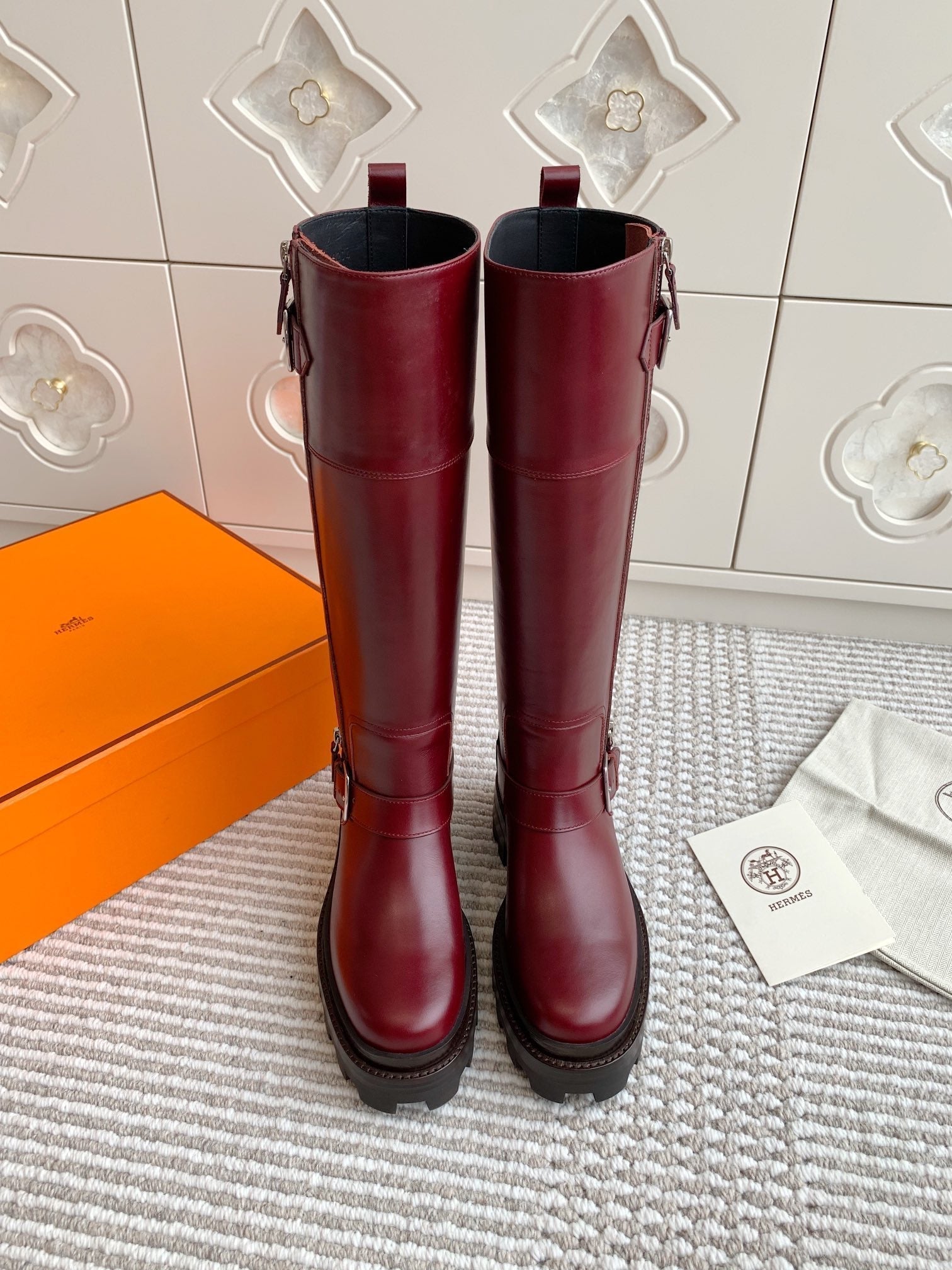 HERMES JAIME BOOT IN BURGUNDY RED CALFSKIN