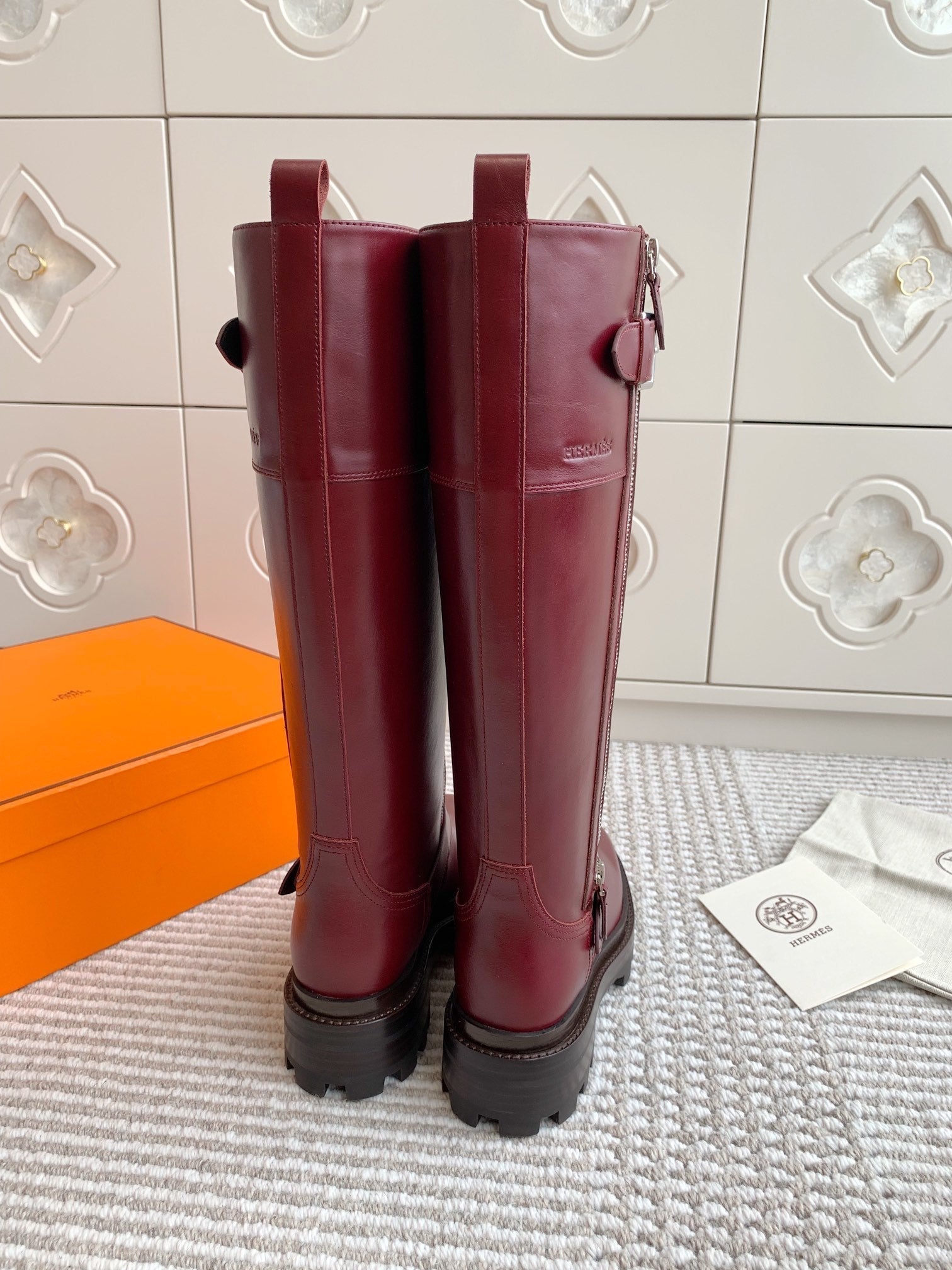 HERMES JAIME BOOT IN BURGUNDY RED CALFSKIN