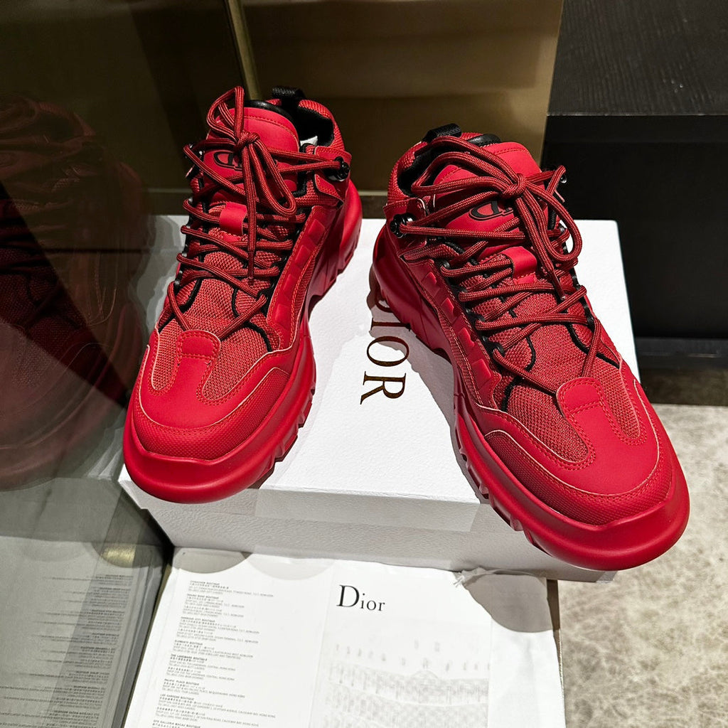 DIOR C'EST SNEAKER IN RUBY RED CALFSKIN AND BREATHABLE MESH