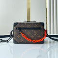 LOUIS VUITTON MINI SOFT TRUNK 18 IN BROWN MONOGRAM CANVAS RED ORANGE CHAIN