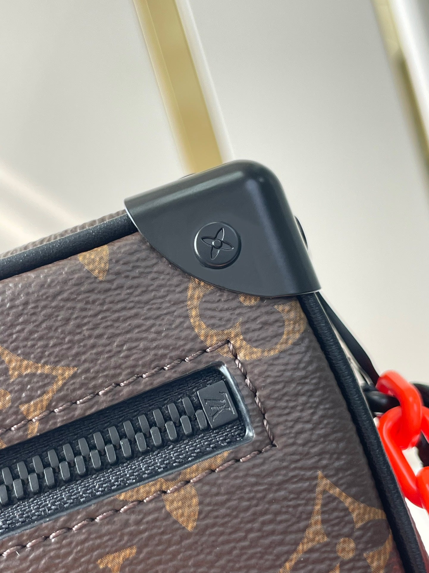 LOUIS VUITTON MINI SOFT TRUNK 18 IN BROWN MONOGRAM CANVAS RED ORANGE CHAIN